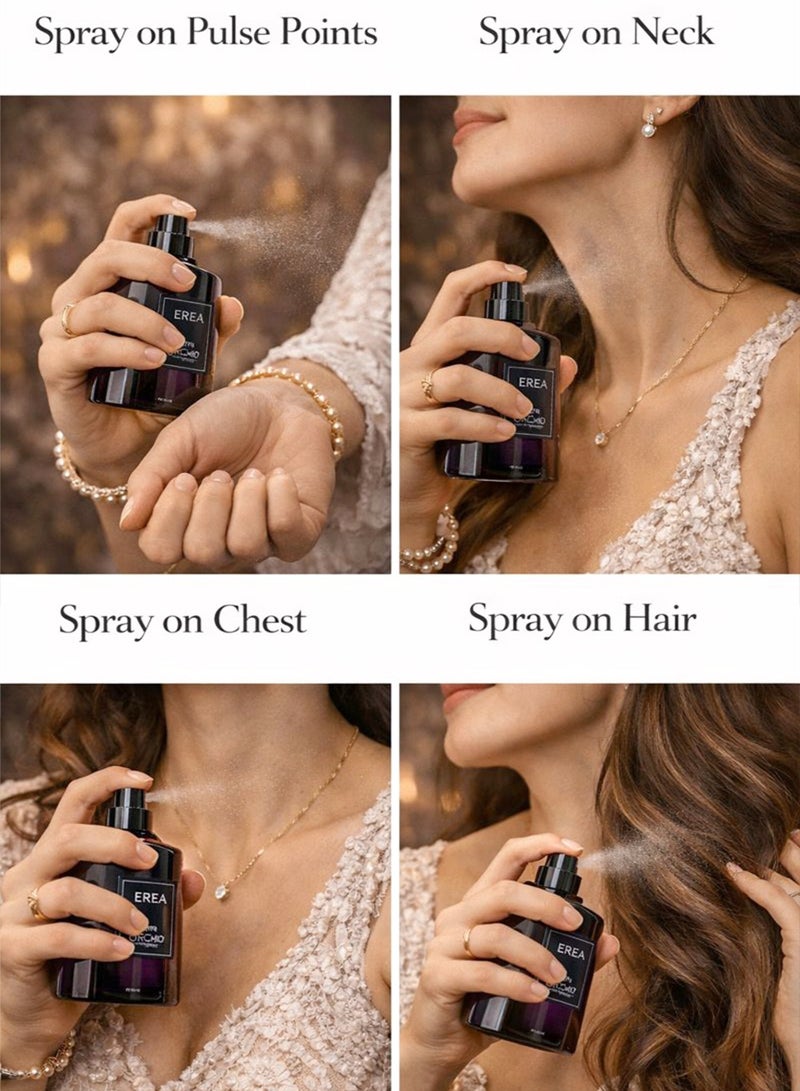 Orchid Erea Pure Femme Eau de Parfum 100ml for Women | Long Lasting Sweet Floral Gourmand Perfume with Pear, Tangerine, Blackcurrant, Jasmine, Vanilla, Toffee & Musk - Image 4